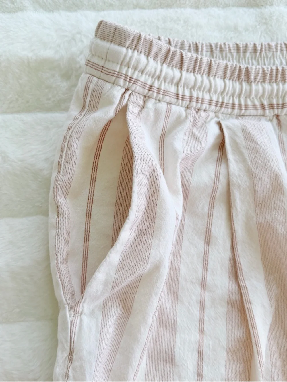 Zara Linen Blend Striped Pants Size M Beige Cream Drawstring Boho Beach
